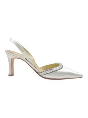 Grace Amare Beaded White Silk Slingbacks - Size 7